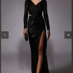 Alyce Paris Black Sequin Long Sleeve Dress